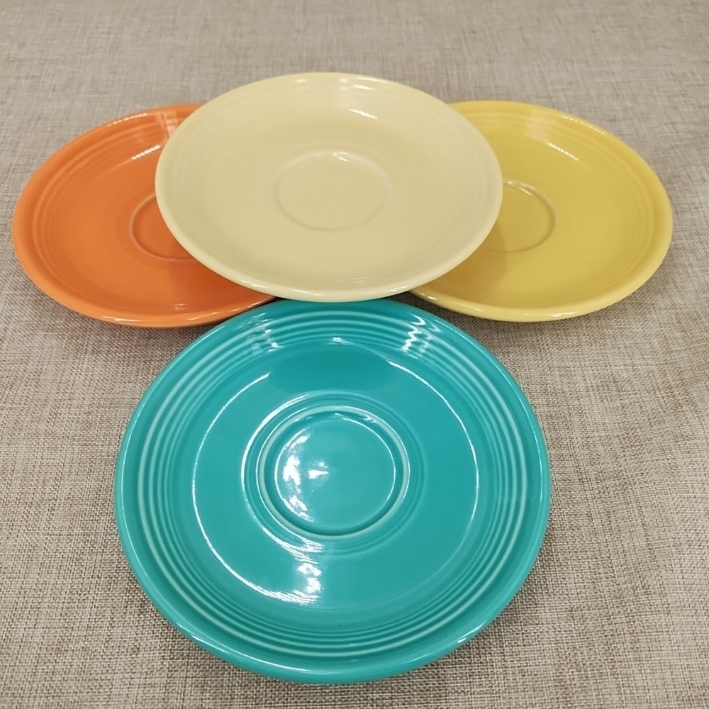 Fiesta Saucer 5 7/8" Tangerine Yellow Sunflower Turquoise Set of 4 LN Condition